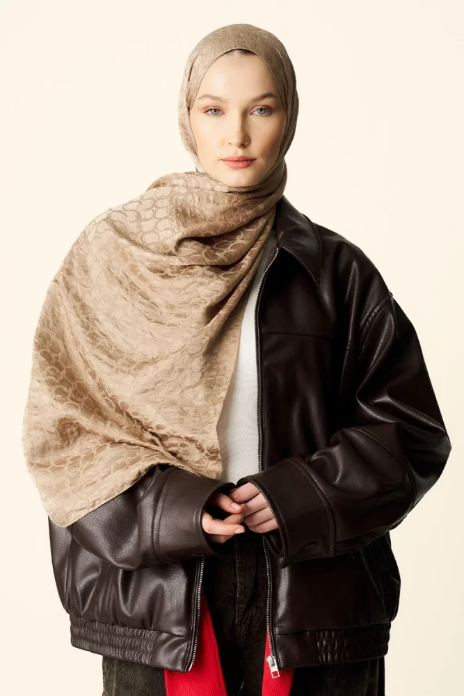 Premium Jakar Şal Halka Desen - Vizon - 3