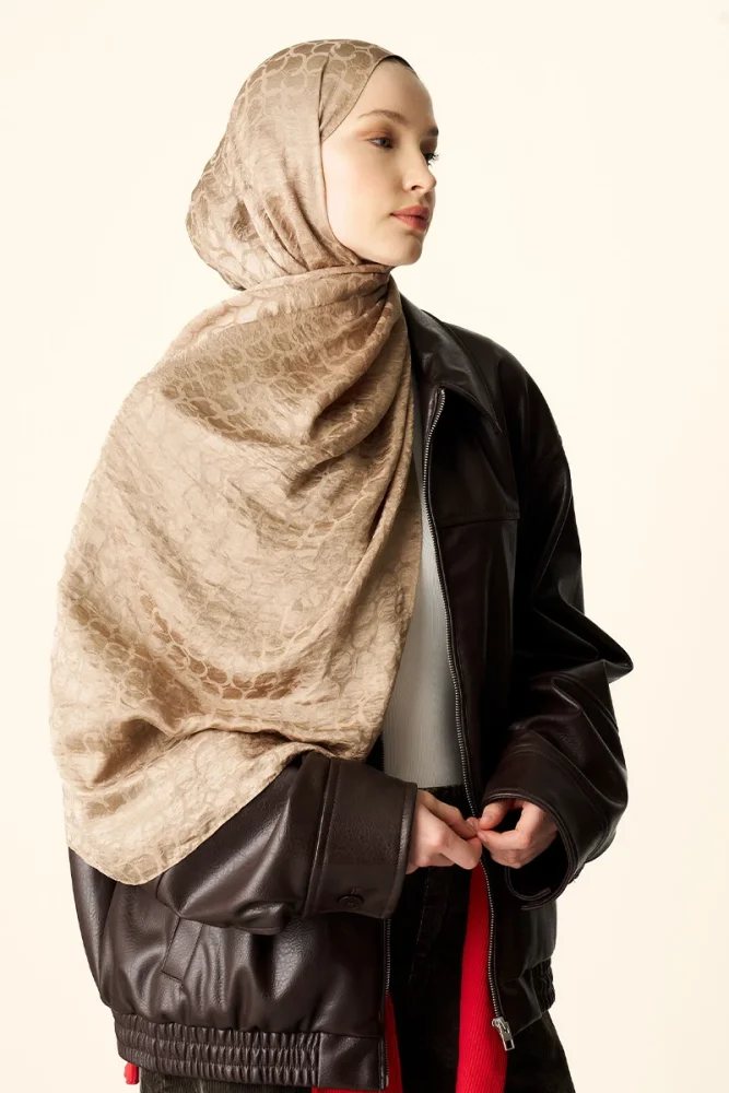 Premium Jakar Şal Halka Desen - Vizon - 4