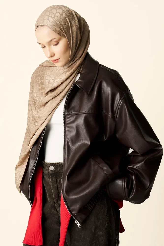 Premium Jakar Şal Halka Desen - Vizon - 5