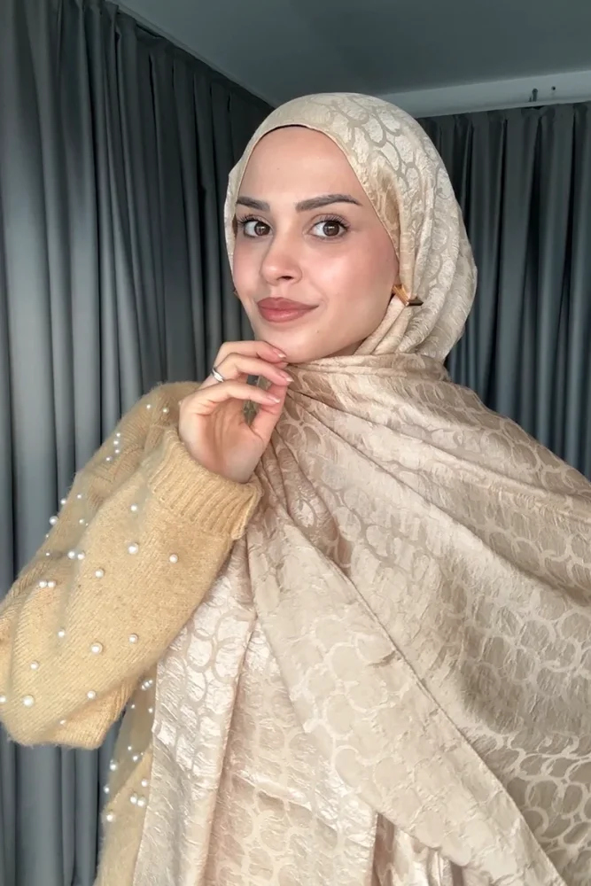 Premium Jakar Şal Halka Desen - Vizon - 2