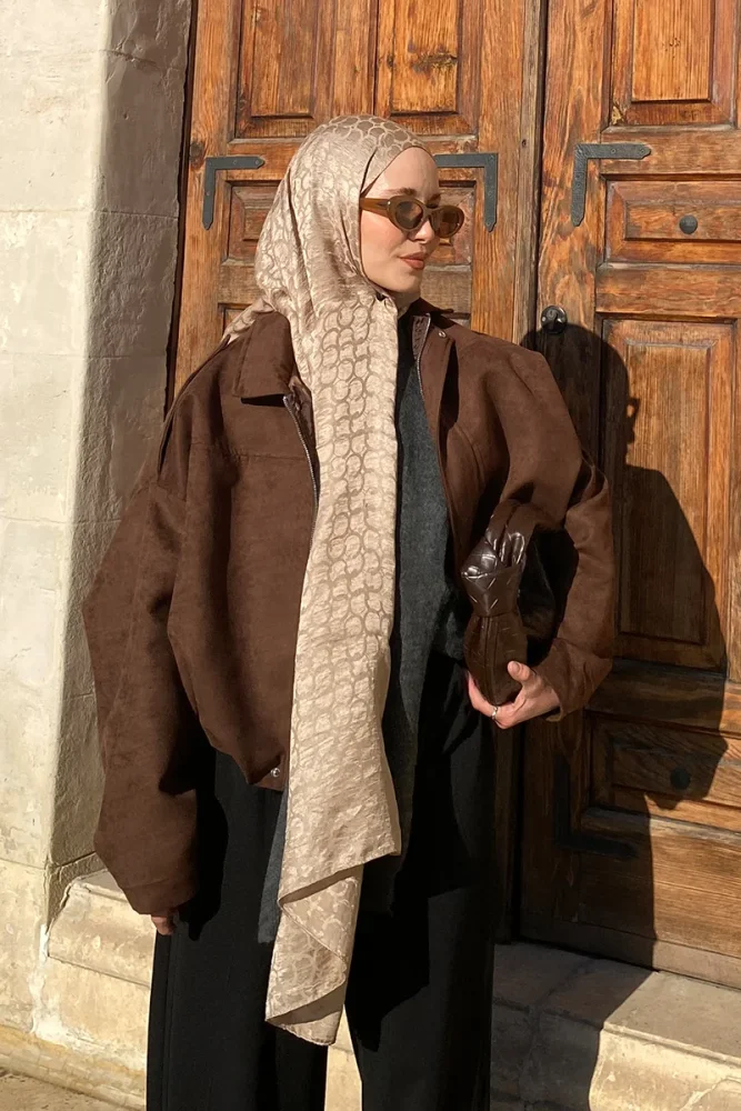 Premium Jakar Şal Halka Desen - Vizon - 1