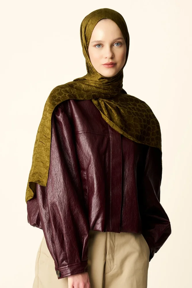 Premium Jakar Şal Halka Desen - Yağ Yeşili - 3