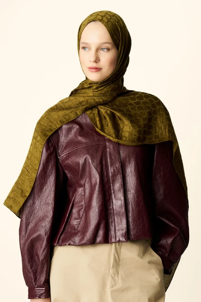 Premium Jakar Şal Halka Desen - Yağ Yeşili - 4