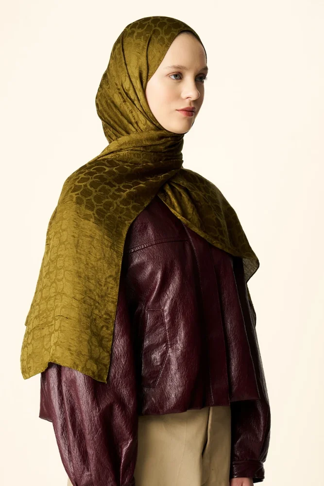 Premium Jakar Şal Halka Desen - Yağ Yeşili - 6