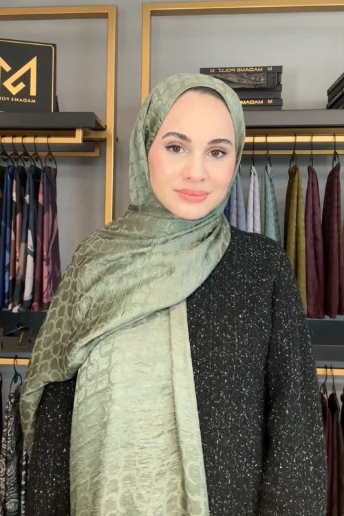 Premium Jakar Şal Halka Desen - Yeşil 