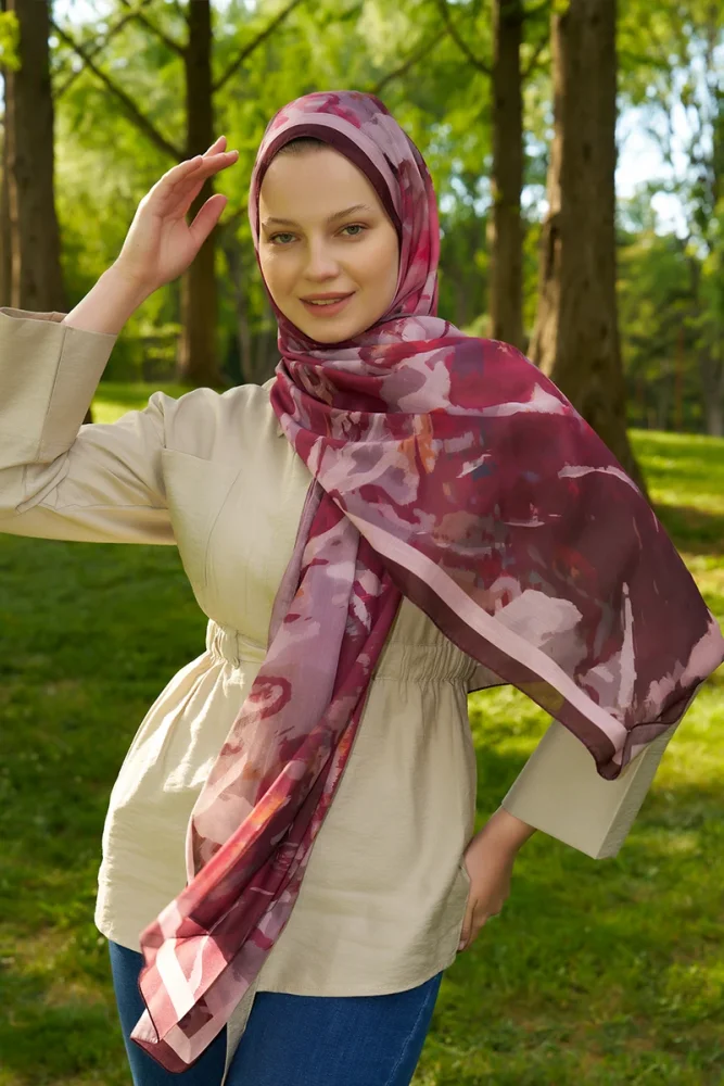 Prestige Carmen Desen Şal - Bordo - 3