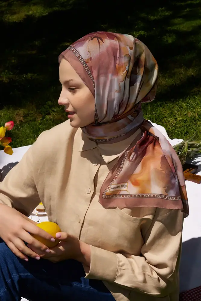 Prestige Dalia Desen Şal - Kahverengi - 1