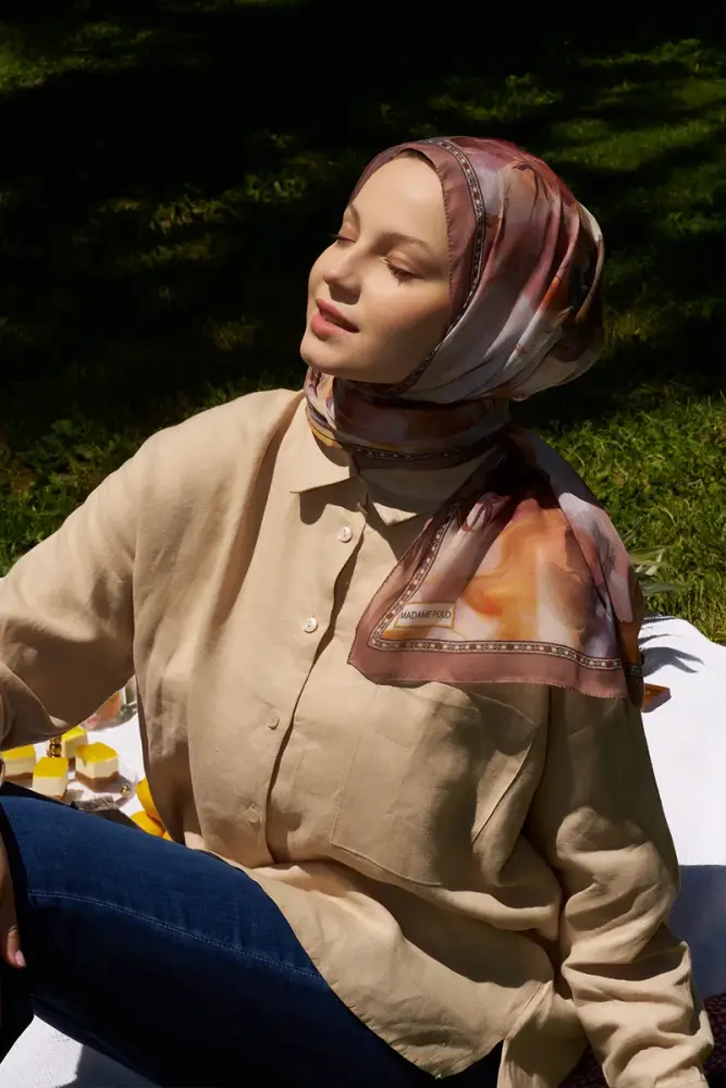 Prestige Dalia Desen Şal - Kahverengi - 2