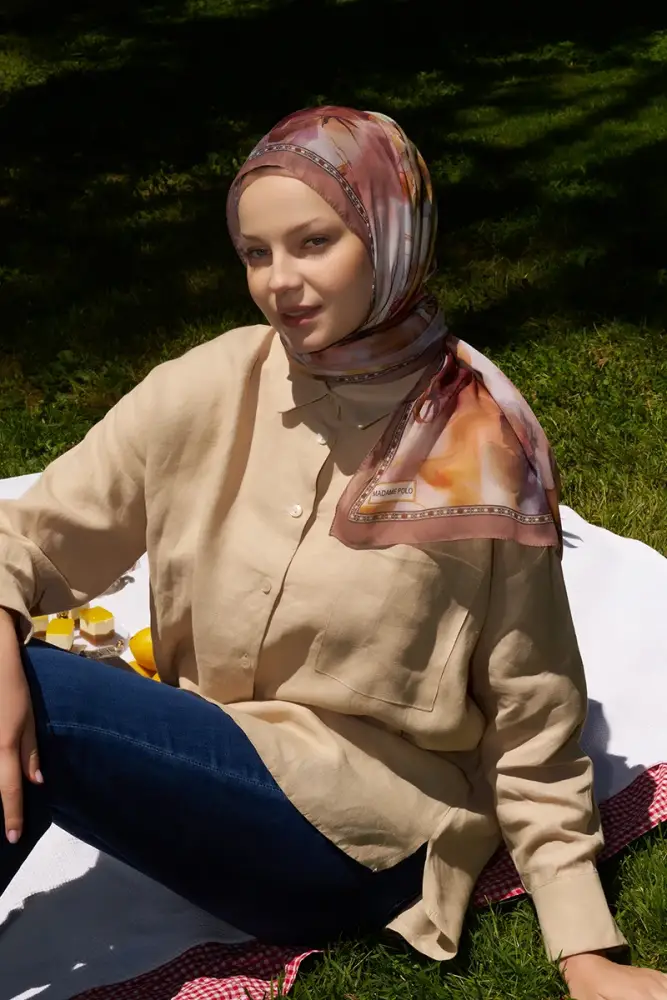 Prestige Dalia Desen Şal - Kahverengi - 3