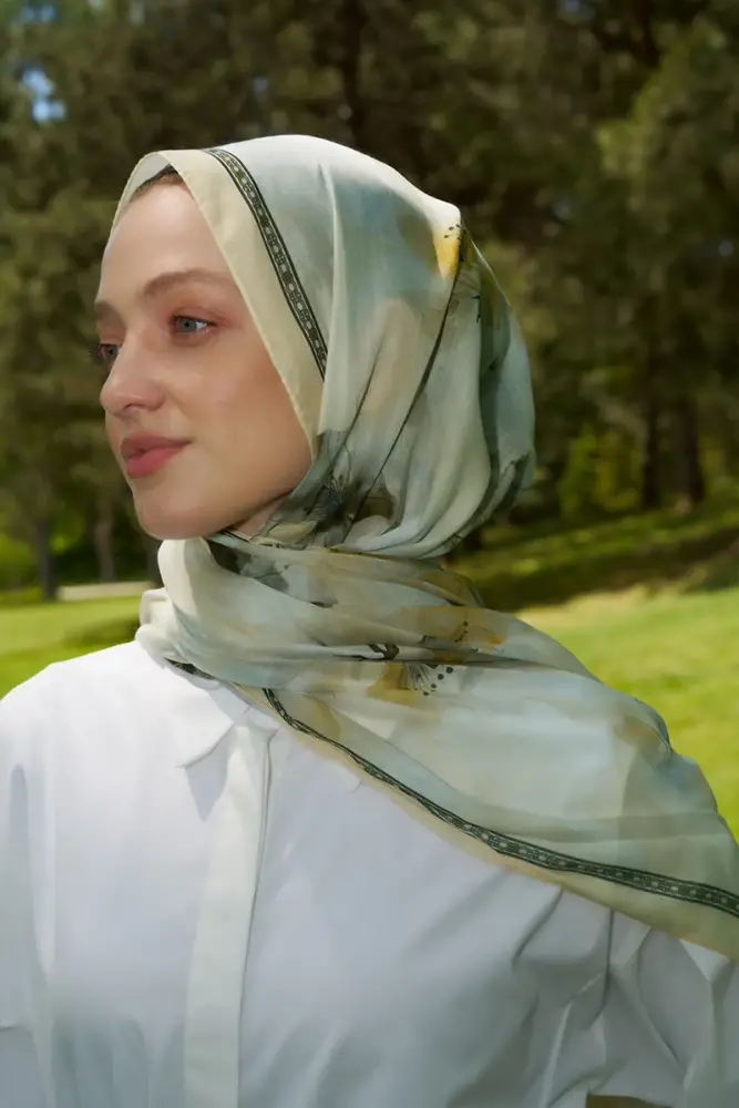 Prestige Dalia Desen Şal - Yağ Yeşili - 4