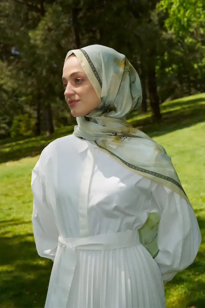 Prestige Dalia Desen Şal - Yağ Yeşili - 3