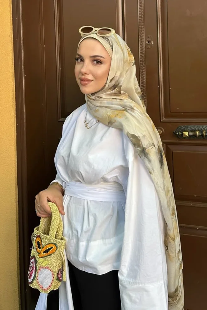 Prestige Dalia Desen Şal - Yağ Yeşili - 1