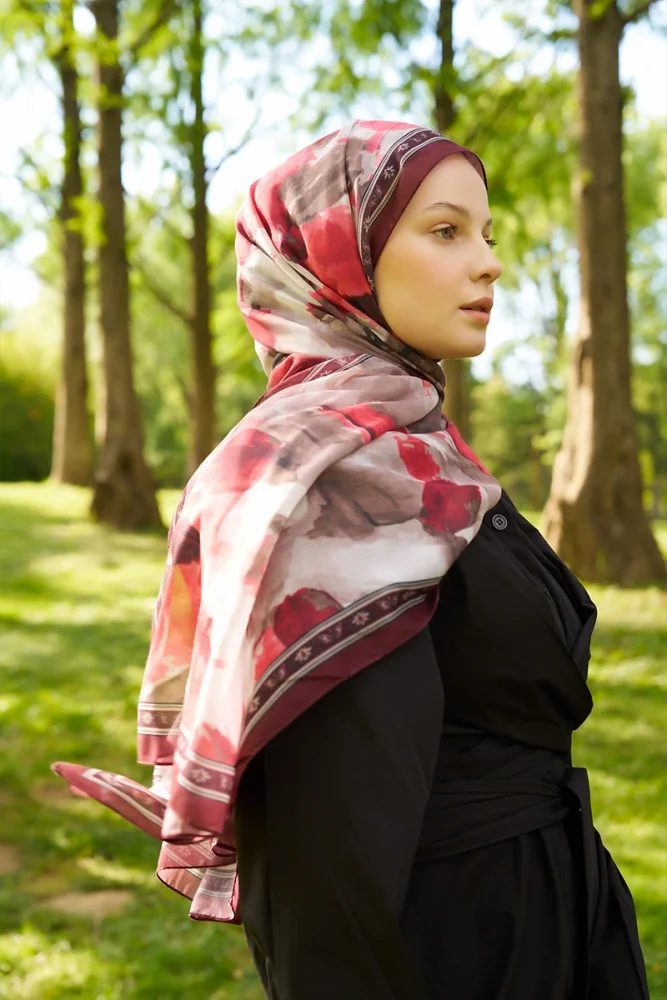 Prestige Helia Desen Şal - Bordo - 2
