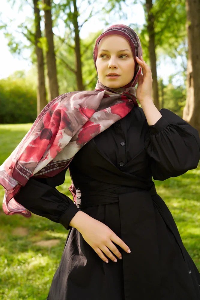 Prestige Helia Desen Şal - Bordo - 3