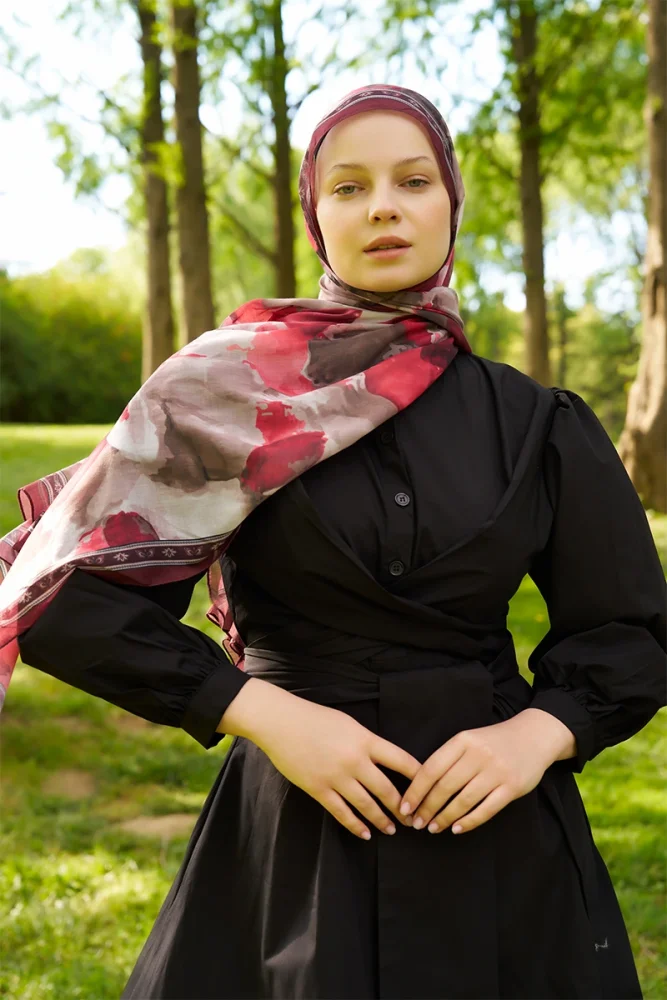 Prestige Helia Desen Şal - Bordo - 4