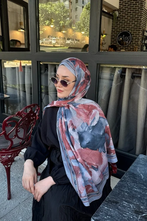 Prestige Helia Desen Şal - Mavi 