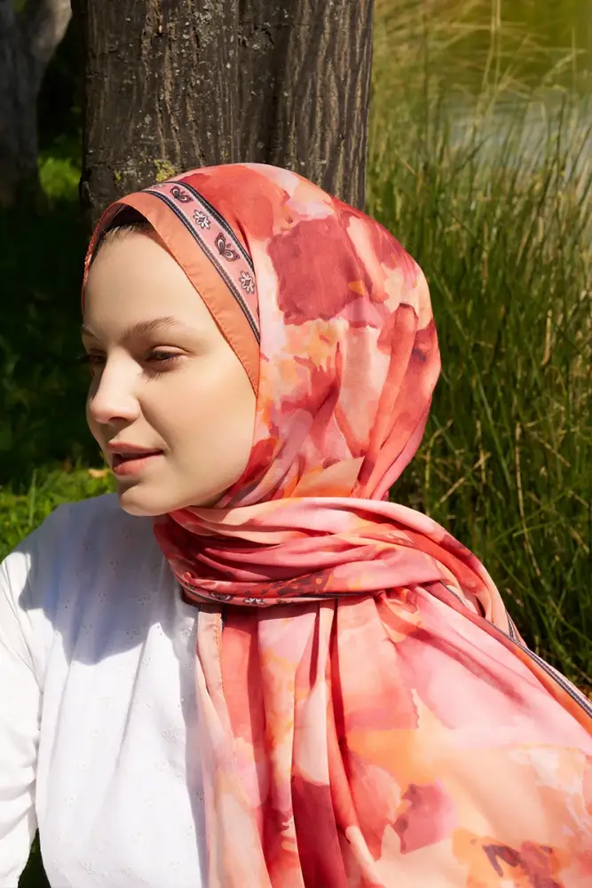 Prestige Helia Desen Şal - Turuncu - 3