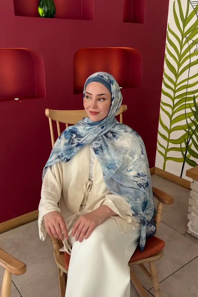 Prestige Leona Desen Şal - Mavi - 6
