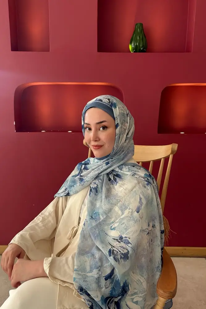 Prestige Leona Desen Şal - Mavi - 1