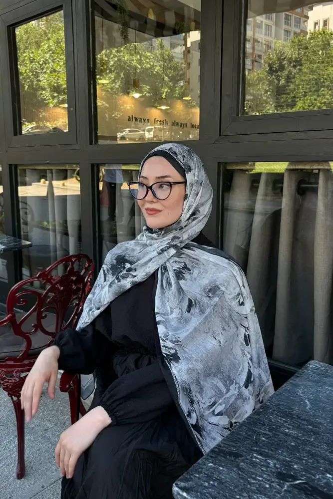 Prestige Leona Desen Şal - Siyah - 5