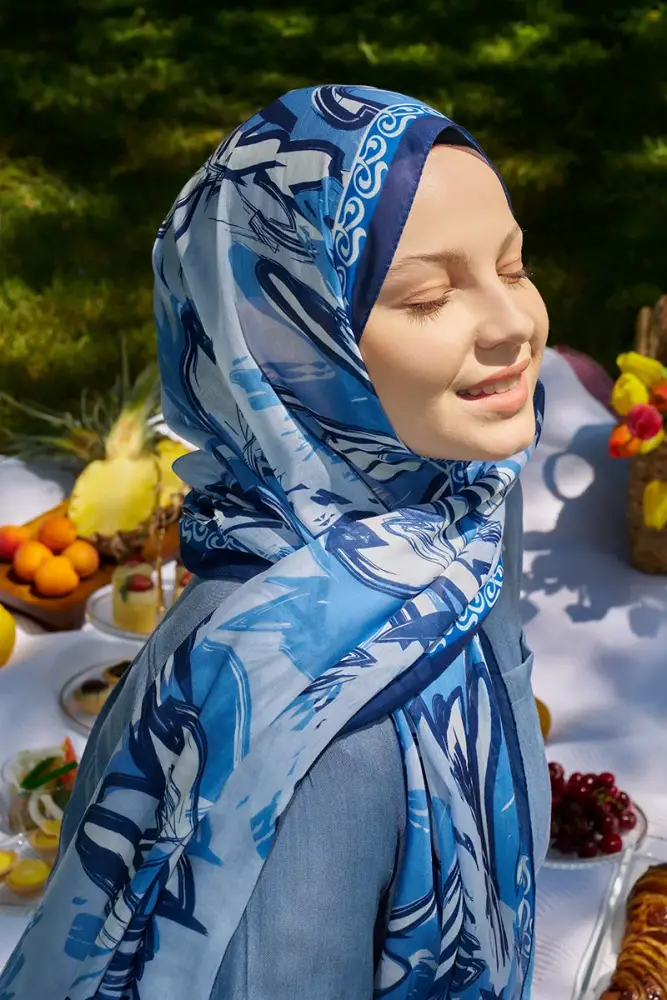 Prestige Line Desen Şal - İndigo - 3