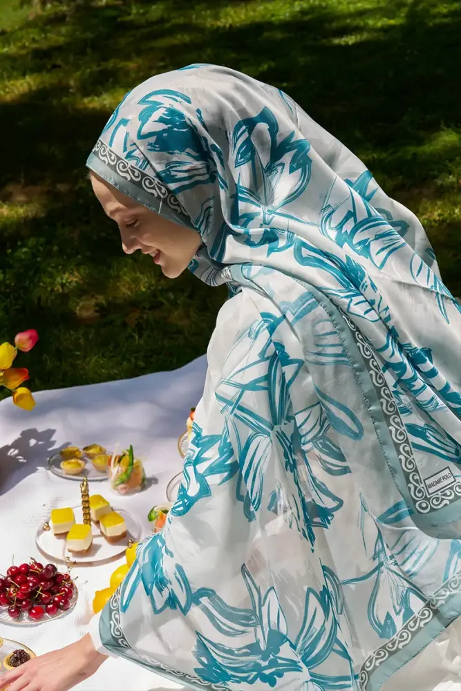 Prestige Line Desen Şal - Turkuaz - 3