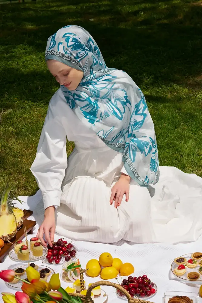 Prestige Line Desen Şal - Turkuaz - 4