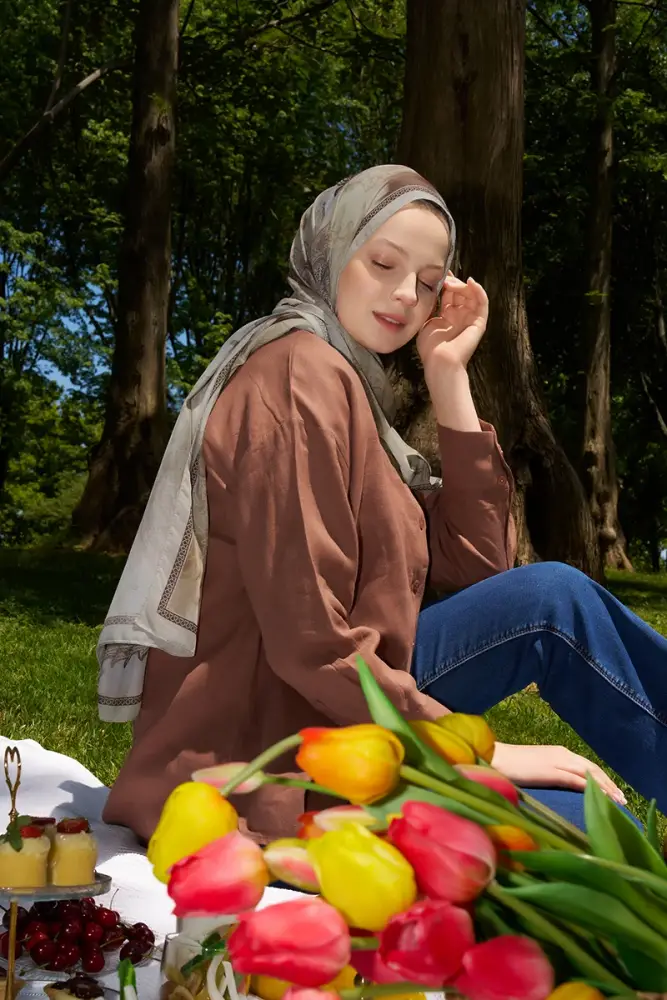 Prestige Vintage Desen Şal - Kahverengi - 3