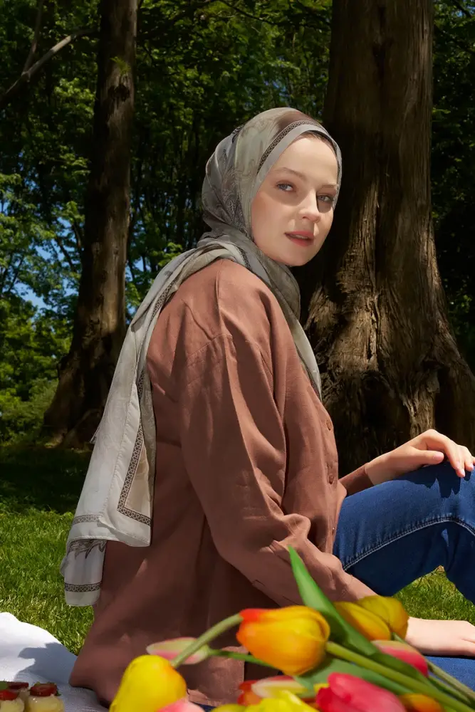 Prestige Vintage Desen Şal - Kahverengi - 4