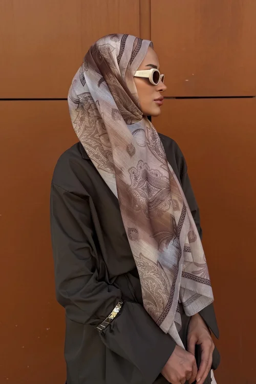 Prestige Vintage Desen Şal - Kahverengi 