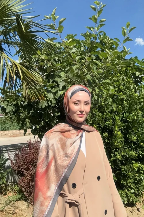 Prestige Vintage Desen Şal - Kızıl Kahve 