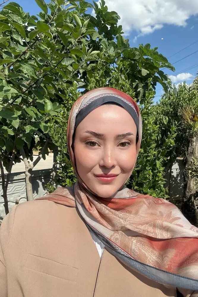 Prestige Vintage Desen Şal - Kızıl Kahve - 2