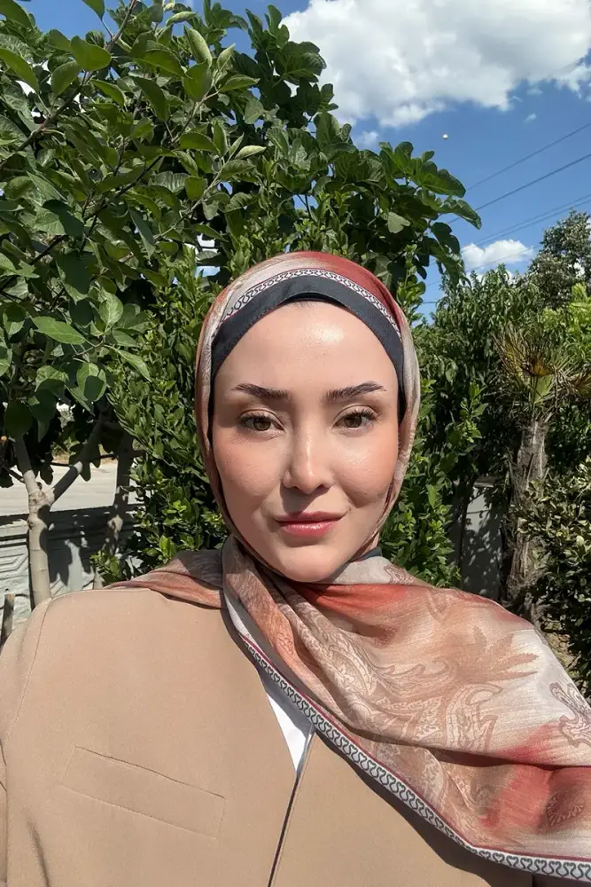 Prestige Vintage Desen Şal - Kızıl Kahve - 3