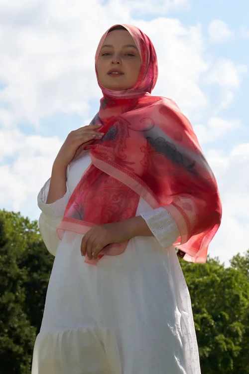 Prestige Vintage Desen Şal - Mercan 