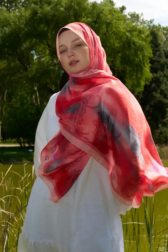 Prestige Vintage Desen Şal - Mercan - 2