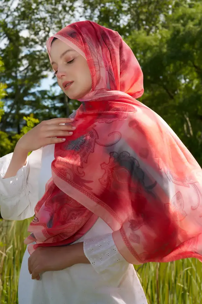 Prestige Vintage Desen Şal - Mercan - 3