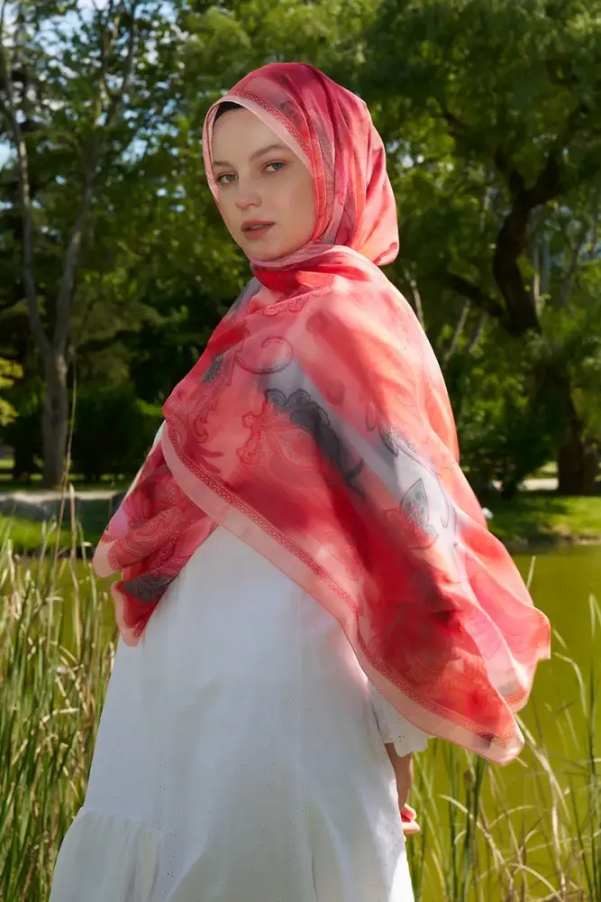 Prestige Vintage Desen Şal - Mercan - 4