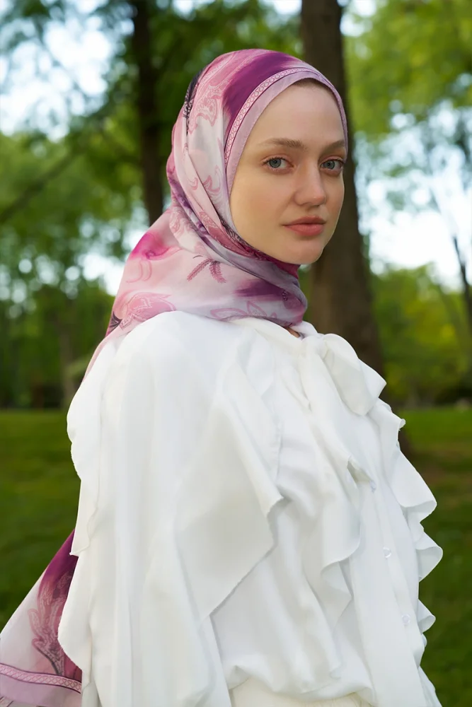 Prestige Vintage Desen Şal - Mor - 1