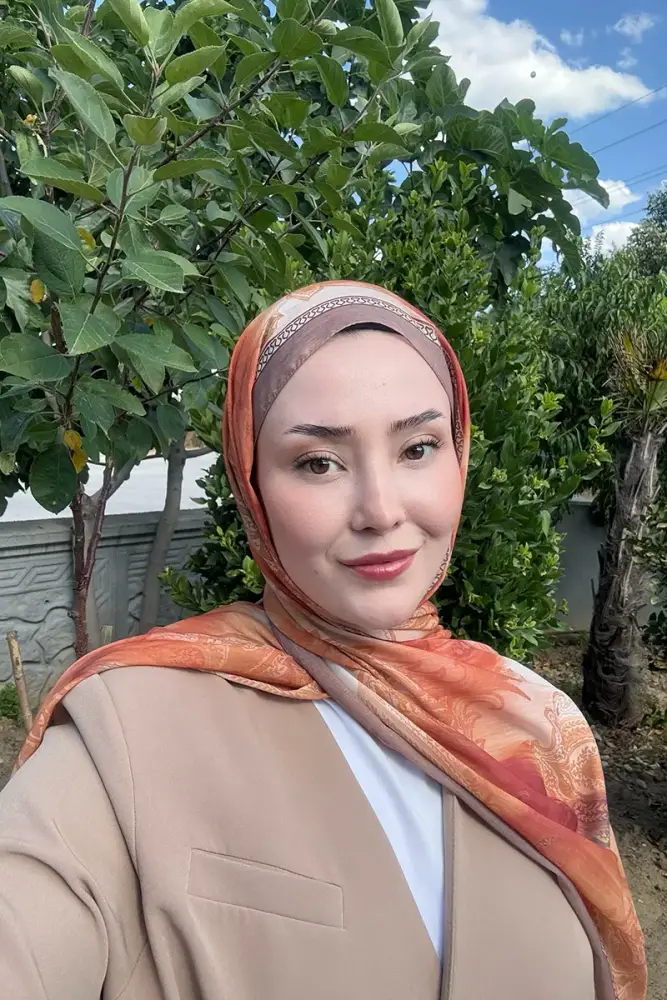 Prestige Vintage Desen Şal - Orange - 3