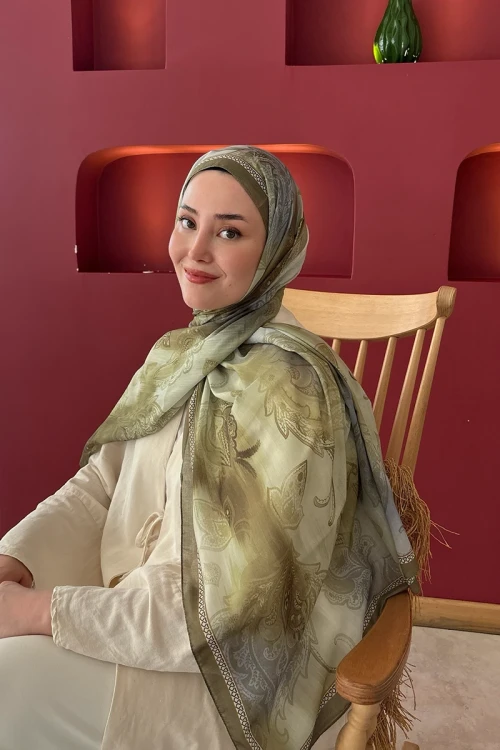 Prestige Vintage Desen Şal - Yağ Yeşili 