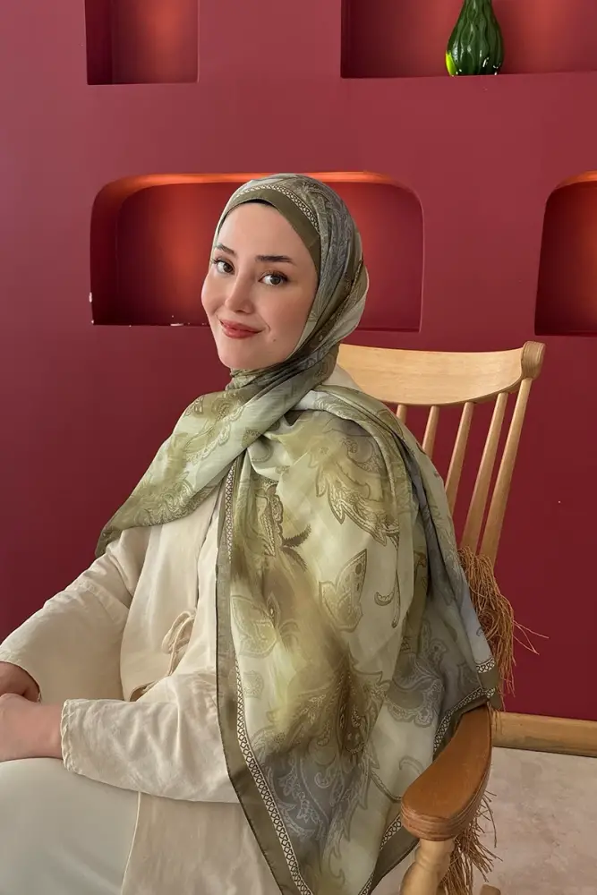 Prestige Vintage Desen Şal - Yağ Yeşili - 1