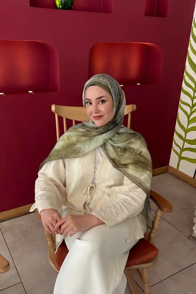 Prestige Vintage Desen Şal - Yağ Yeşili - 3