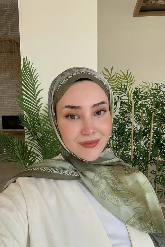 Prestige Vintage Desen Şal - Yağ Yeşili - 4