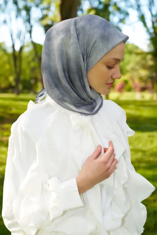 Rustic Batik Desen Eşarp - Gri 