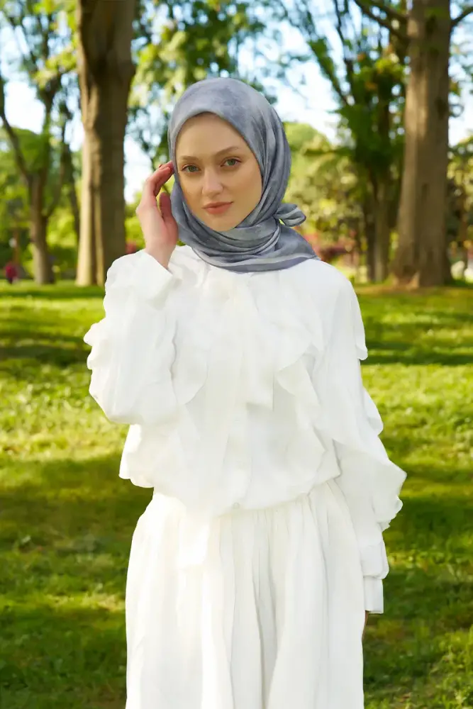 Rustic Batik Desen Eşarp - Gri - 2