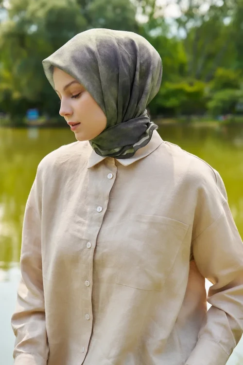 Rustic Batik Desen Eşarp - Haki 