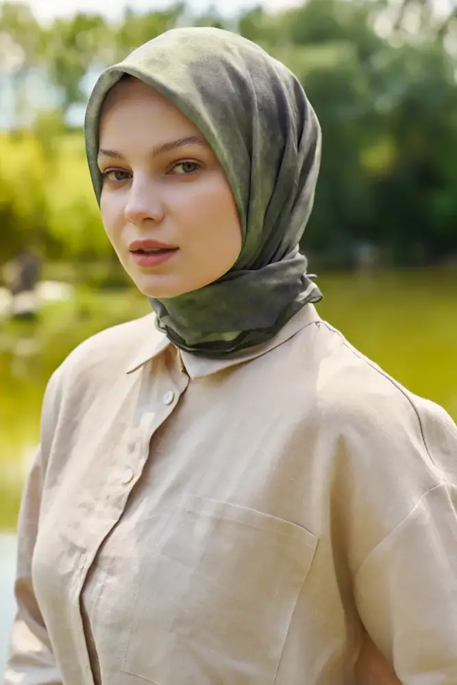 Rustic Batik Desen Eşarp - Haki - 2