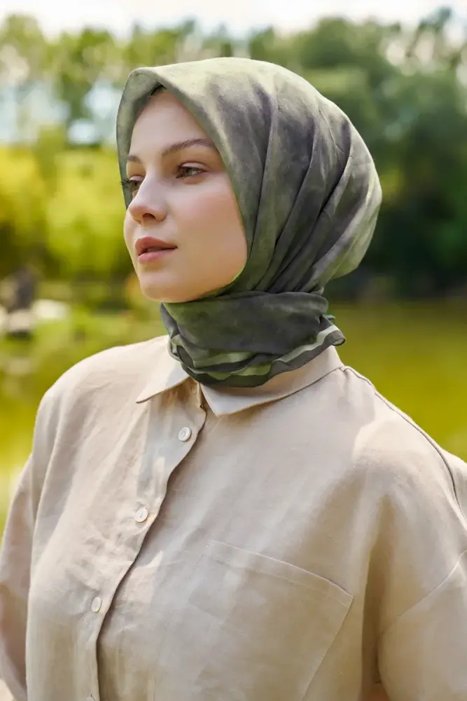 Rustic Batik Desen Eşarp - Haki - 3