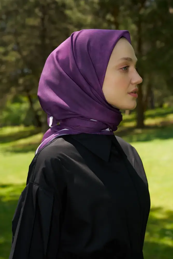 Rustic Batik Desen Eşarp - Mor - 4