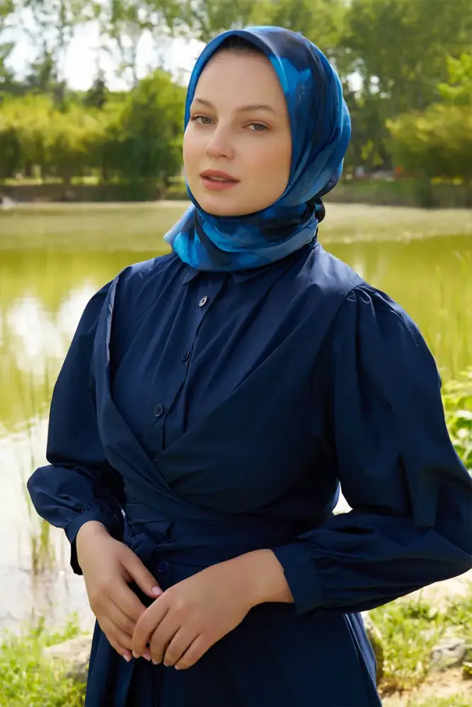 Rustic Rosie Desen Eşarp - Lacivert - 4